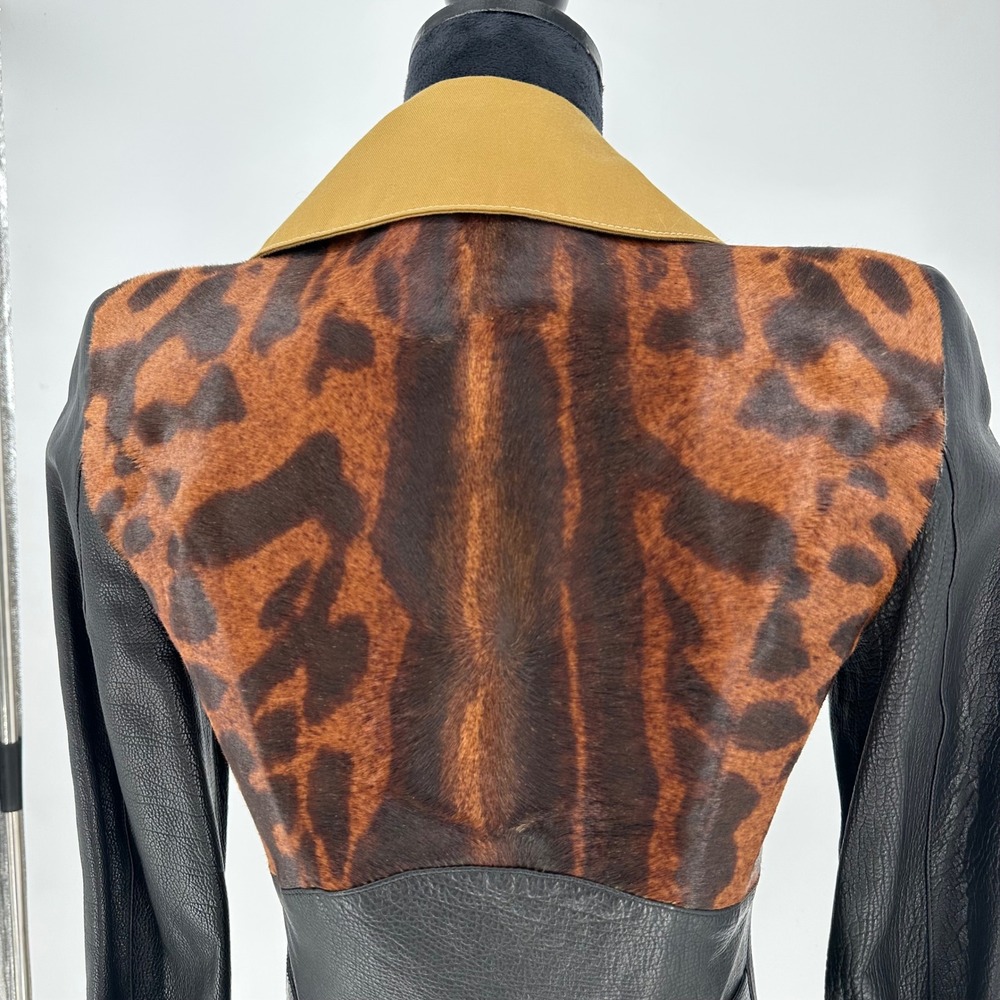 Alexander McQueen Black Nappa Leather Leopard Moto Jacket Italy‎ 38 US 2 Luxury - Picture 9 of 16